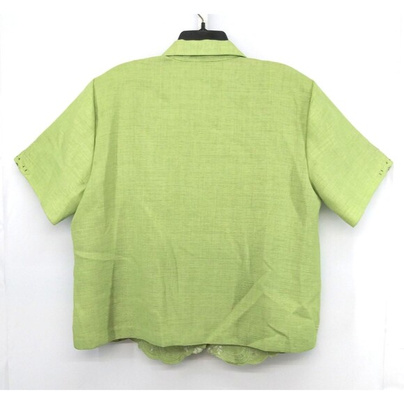 Alfred Dunner Blouse Women Size 20 Green Embroidered Floral Collar Button Up Top - Picture 4 of 7